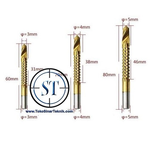 3 Set Mata Bor Gergaji HSS Titanium Couted 3mm 4mm 5mm Drill Bit Saw