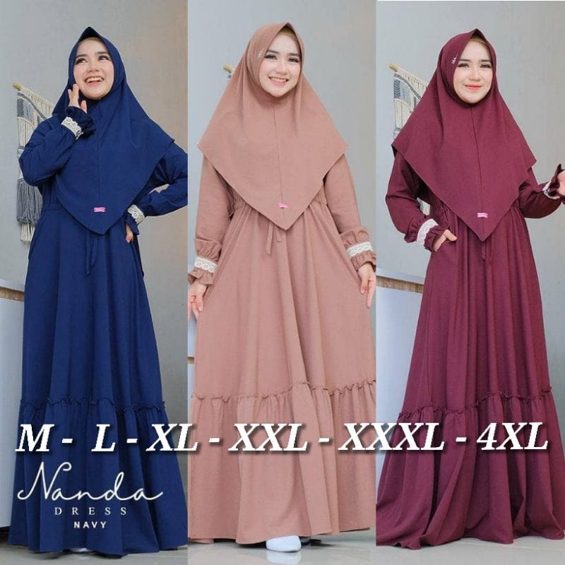 NANDA SYARI GAMIS SYARI UKURAN M - L - XL - XXL - XXXL - 4XL SET KHIMAR DRESS BUSUI TERBARU BAJU MURAH POLOS GAMIS KEKINIAN TERBARU SET JILBAB DRESS PREMIUM BERKUALITAS GAMIS TALI PINGGANG TERLARIS HITS GAMIS REMAJA MAXY DRESS PESTA FASHION MUSLIM SERAGAM