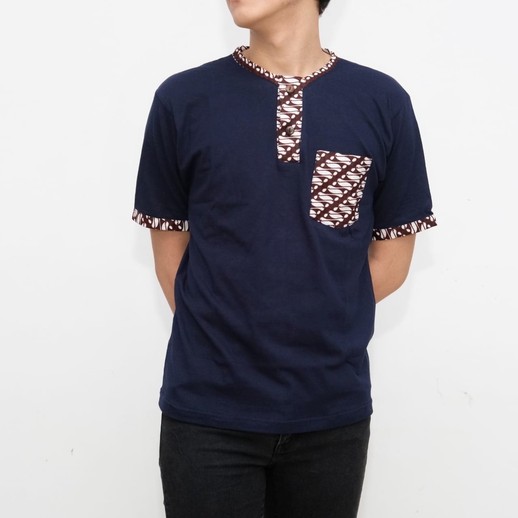 Baju Koko Variasi Batik Lengan Pendek Pria Warna Biru Donker Navy Premium Jabrik