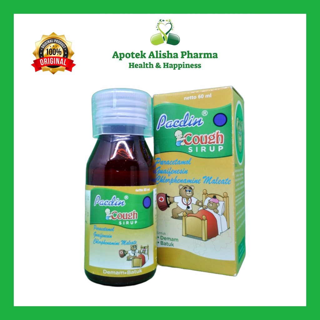Pacdin Cough Sirup 60ml-Obat Batuk/Flu/Pilek/Panas/Demam Anak/Pacdin Kuning/Jeruk/Pink/Strawberry Syrup