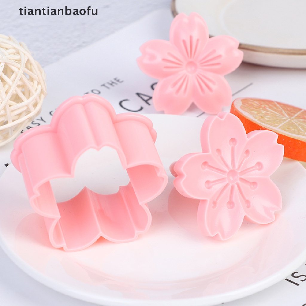 5pcs / set Cetakan Pemotong Biskuit / Cookies / Fondant Bentuk Bunga Sakura Warna Pink