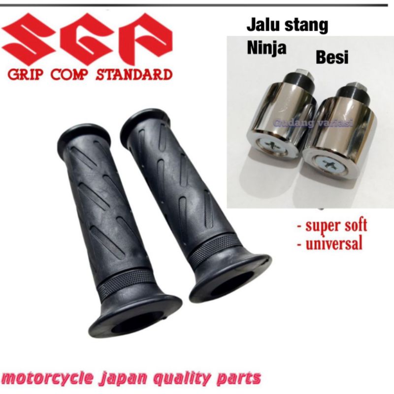 HANDGRIP STANDAR MODEL SZUKI+ JALU STANG PCX,SOGUN,SATRIA FU,NINJA BESI CROME UNIVERSAL BISA SEMUA MOTOR