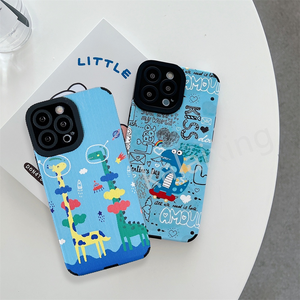 Case Motif Kartun Hewan Warna Biru Untuk iPhone 12 Pro Max 13pro 11pro 7plus 8 Xr X