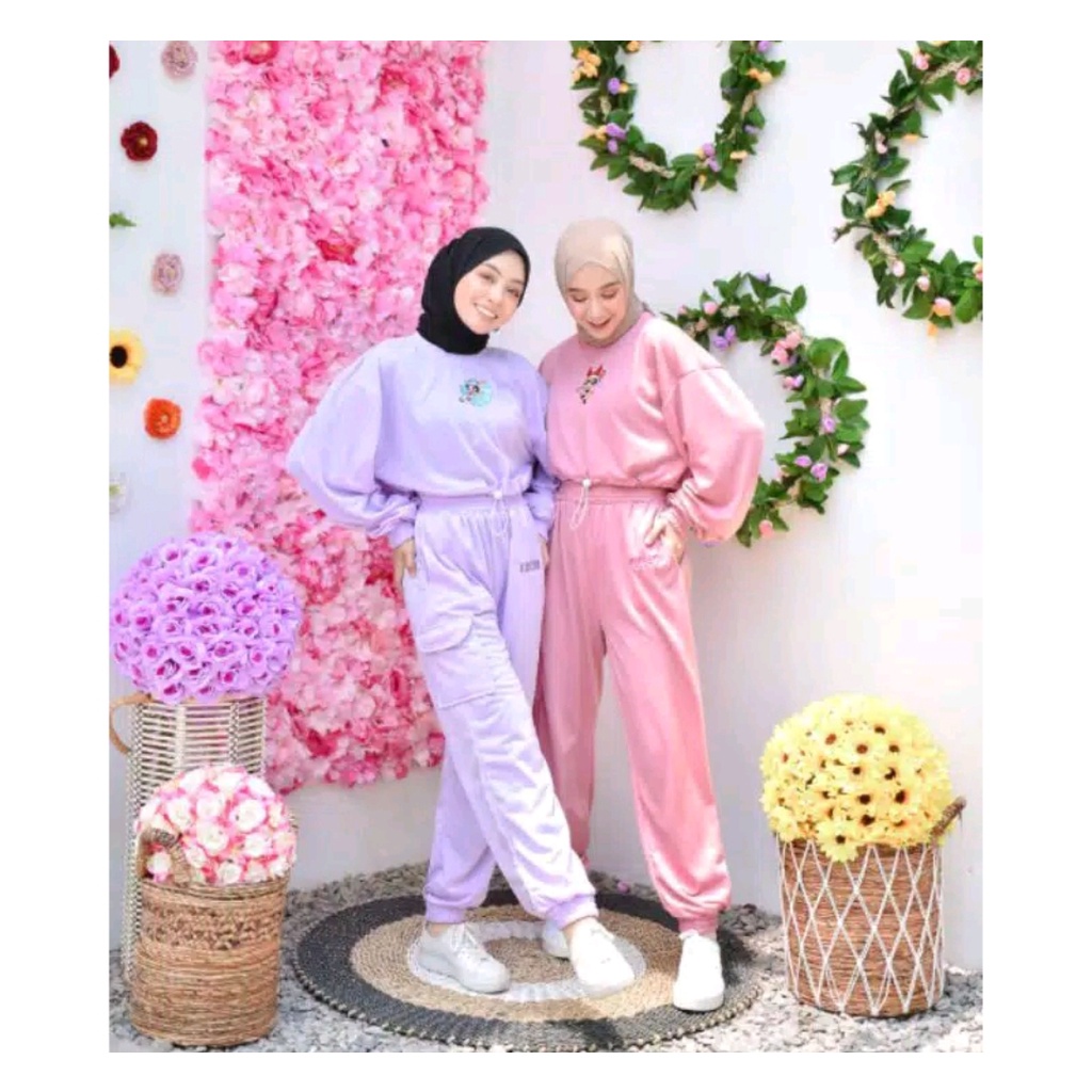 READY SIZE M-XL Powerpuff Girls Set / Setelan Sweater dan Celana Wanita / Setelan Olahraga Powerpuff