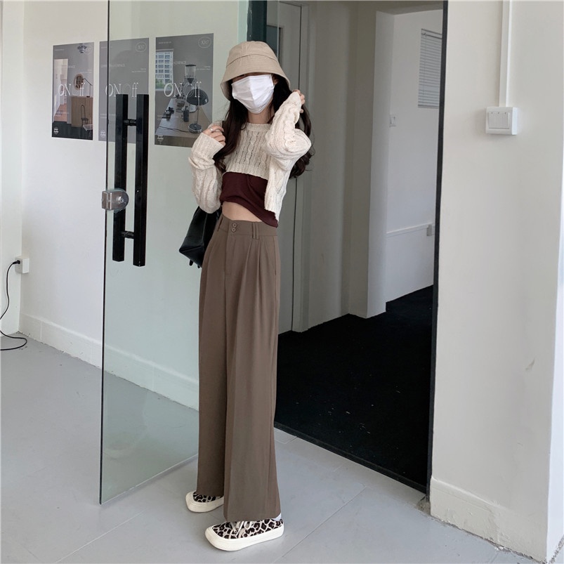 Celana Panjang Khaki Wanita Loose Korean Style High Waist Straight Pants