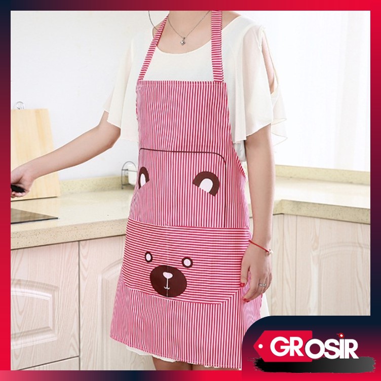 Grosir - H456 Apron Bear Garis / Celemek Dapur Bear /  Celemek Masak / Apron Dapur