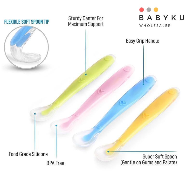 Sendok makan bayi silikon lentur / baby safety spoon