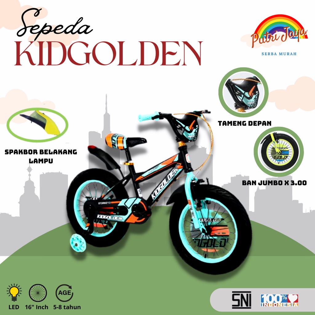 Sepeda Anak Laki-laki BMX Kidgolden ukuran 16 Inch usia 5-8 tahun