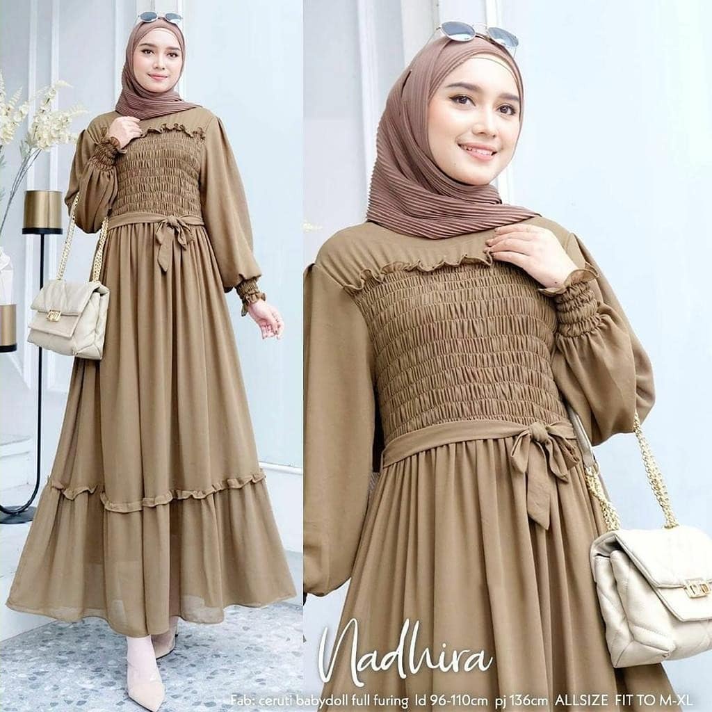 NADHIRA MAXI BL CERUTY BABYDOLL FULL PURING LD 100 CM PB 140 CM TALI PINGGANG MENYATU Baju Gamis Wanita Terbaru 2022  GAMIS WANITA TERBARU KEKINIAN SIMPLE DAN ELEGAN 2022 Bahan Ceruti Sifon Baju Korea Style