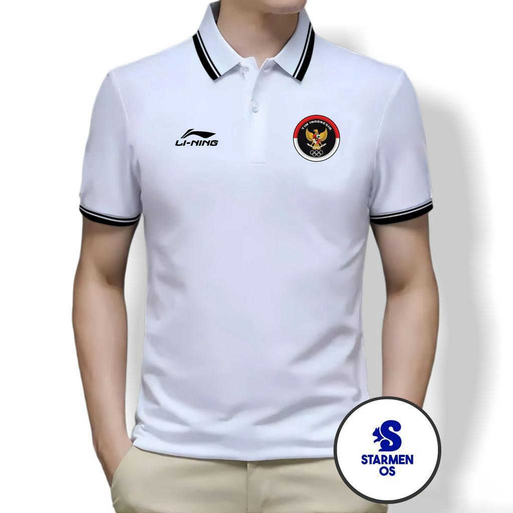 Kaos Polo Shirt Pria Kerah List Putih Logo GARUDA TIM  AND Ll NING