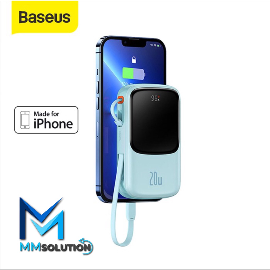 Power Bank Baseus 20W Display Fast Charging Built in Cable iPhone