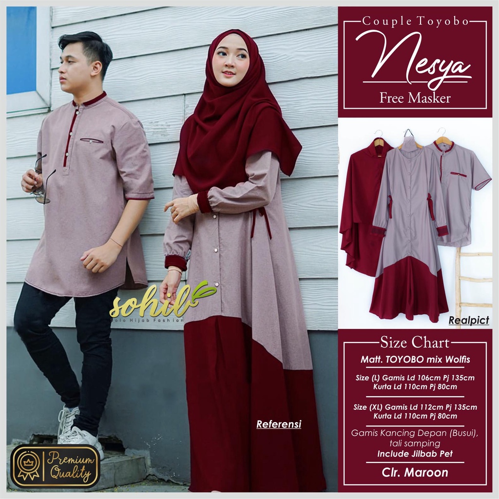 COUPLE MUSLIM KEENAN NESYA KOKO PENDEK & DRESS SYARI BAHAN TOYOBO DAN WOLFIS PREMIUM ORIGINAL BRAND 
