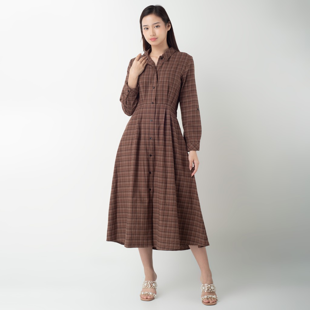 Benhill Gamis Wanita Flannel Lengan Panjang Kotak Coklat 0699-11530