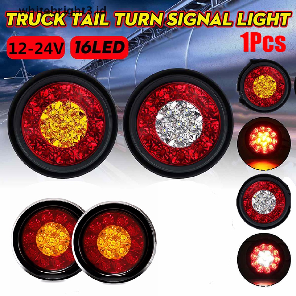 (whitebright3.id) Lampu LED 16smd Bundar 4inch Warna Merah / Amber Untuk Sein / Rem Truk / Trailer