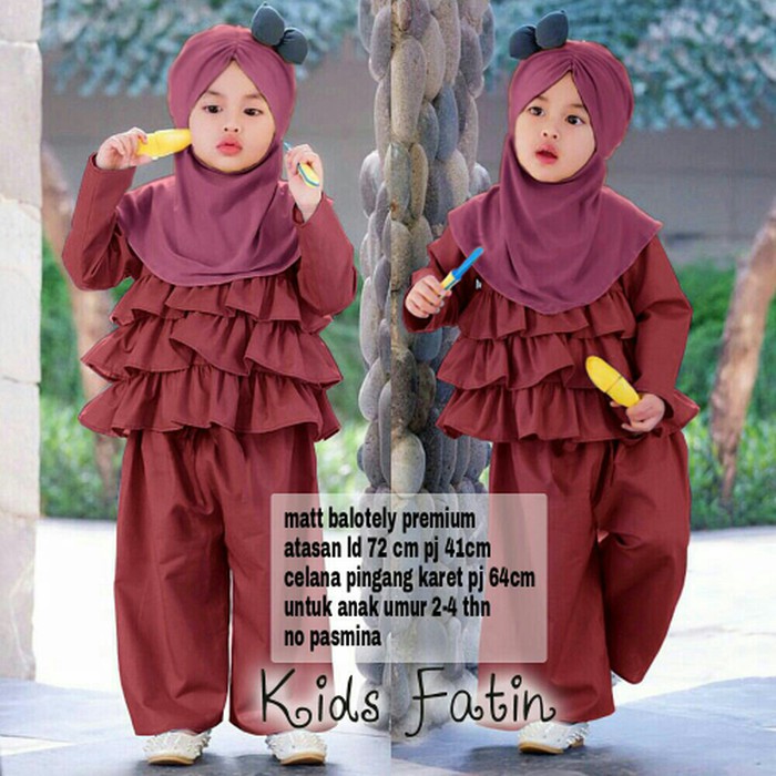 terlaris termurah asd setelan st hijab muslim anak set FATIN KID MAROON / baju perempuan  pesta ulan