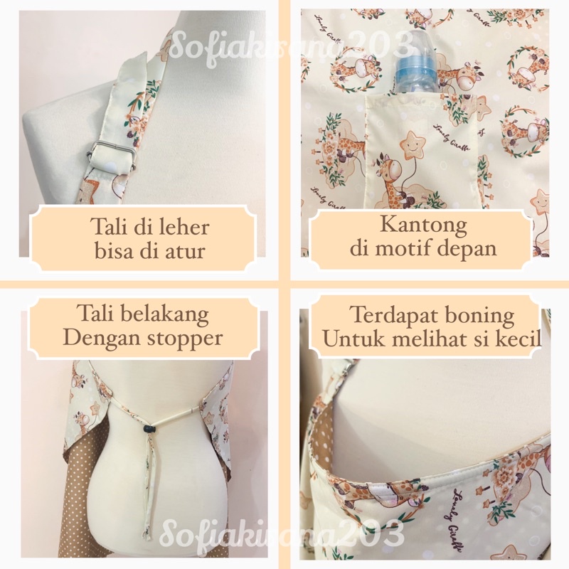 Apron Menyusui 2lapis motif bolak balik sofia kirana + ukuran 68x90cm + nursing apron + penutup stroller