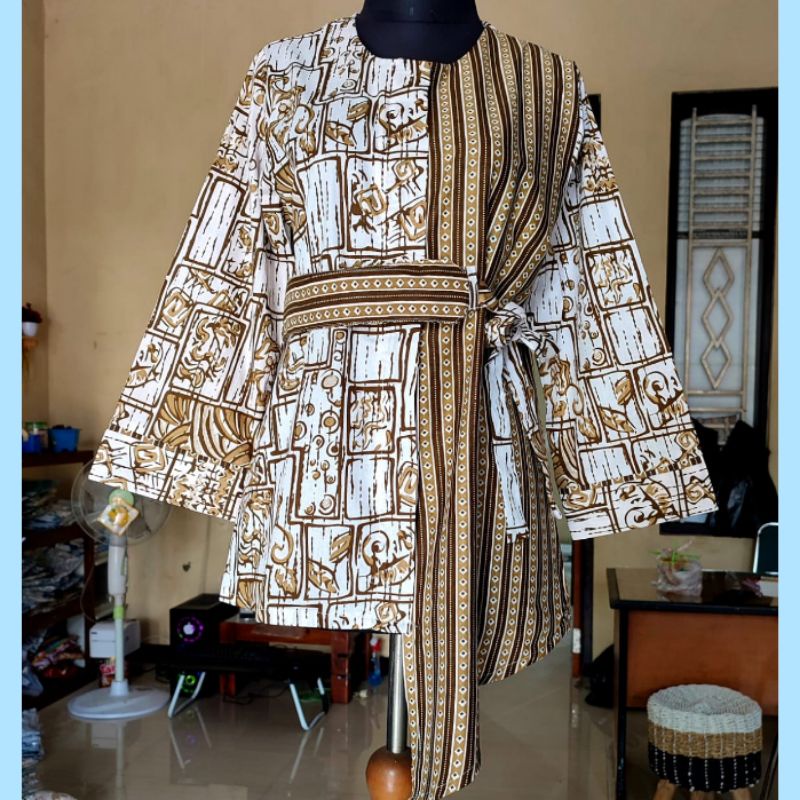 tey-17 Batik wanita ASJ SA HRB026 Kenongo Kemeja Tosca Pendek-REMEKAN COKLAT