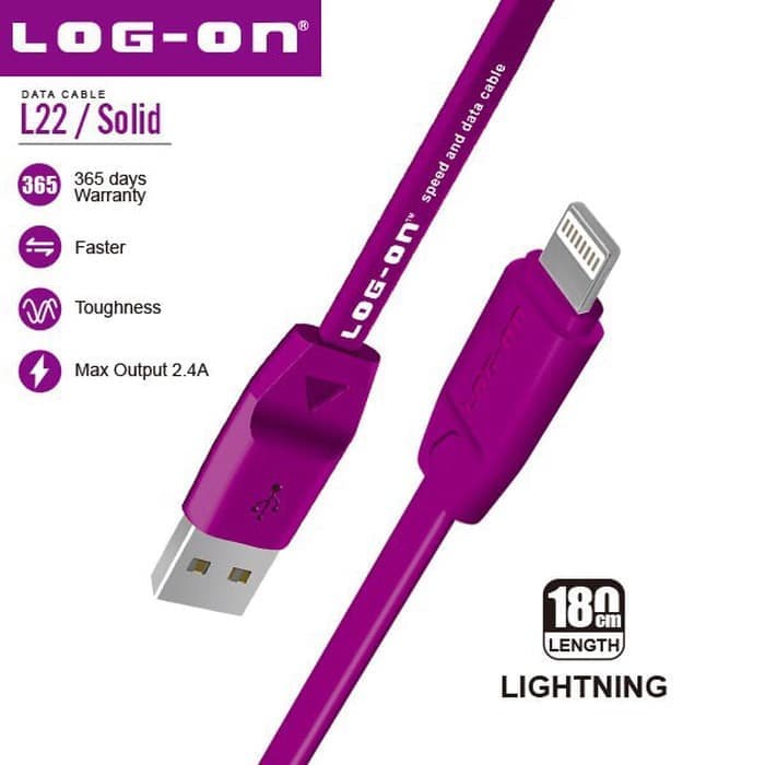 KABEL DATA SOLID L22 LIGHTNING IOS CABLE 180 CM SAFE SPEED 2.4A LOG ON