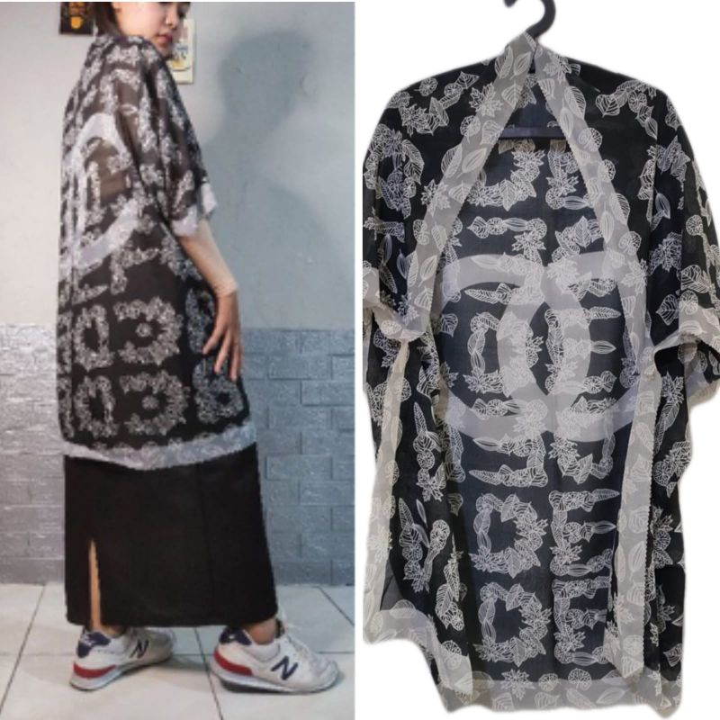 COD OUTER SCARF CHANNEL HITAM / OUTER WEAR / OUTER CANTIK / OUTER WANITA / CARDIGAN BATWING