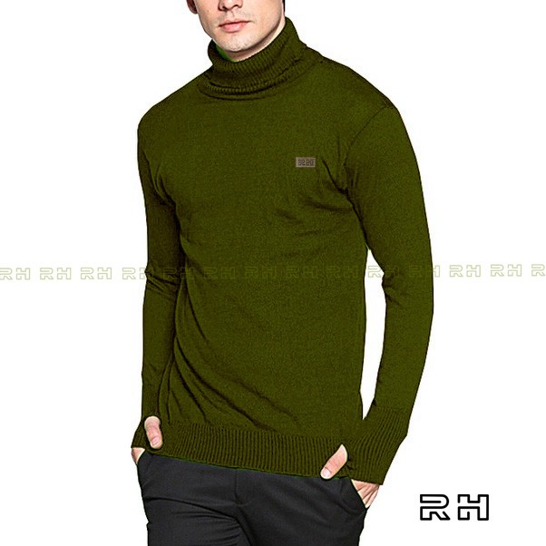 Sweater Baju rajut Turtleneck Roundhand bolong jari kerah tinggi tangan panjang tebal turtle neck