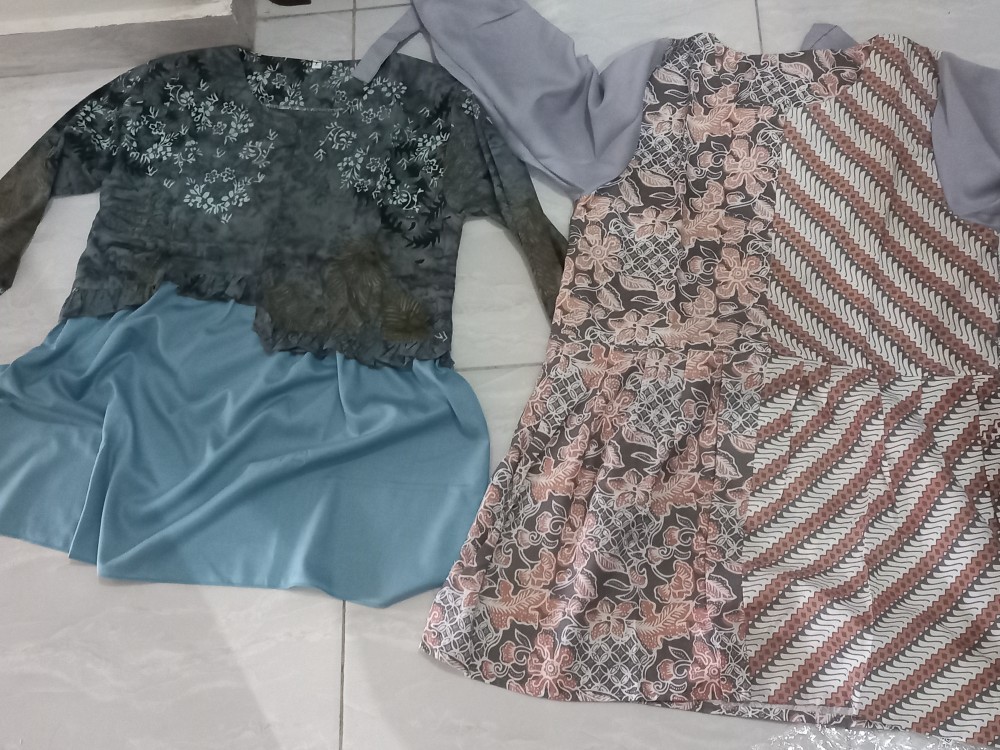 Batik Kahuripan Blus Batik Pita Kombinasi Abu Tua/batik Kantor/batik Kerja