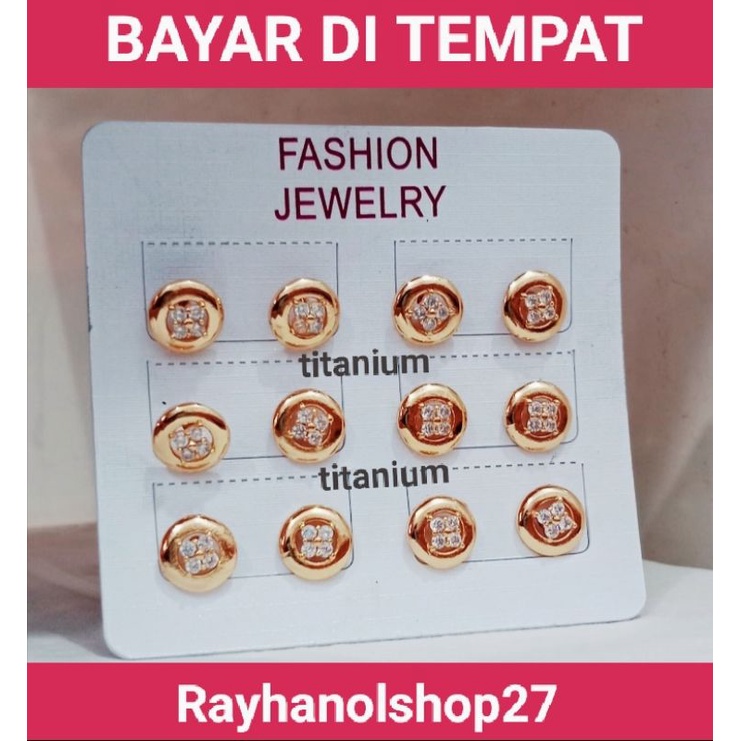 TERBARU RO-27 PERHIASAN WANITA DEWASA ANTING TUSUK TITANIUM GOLD MOTIF PILIHAN TERBARU ANTI PUDAR ANTI ALERGI LAPIS EMAS GOLD