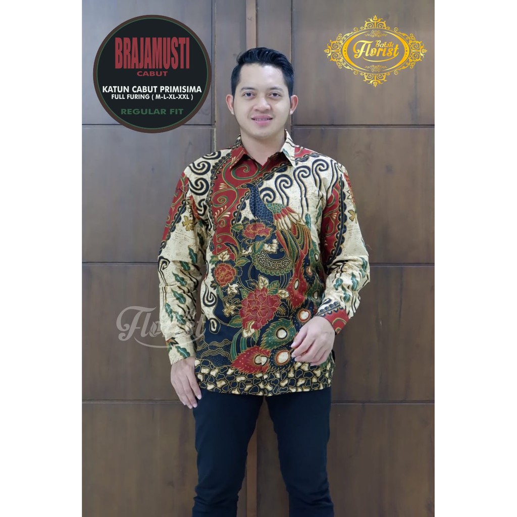 Batik Solo BRAJAMUSTI CABUT Kemeja Pria Katun Cabut Primisima Full Furing