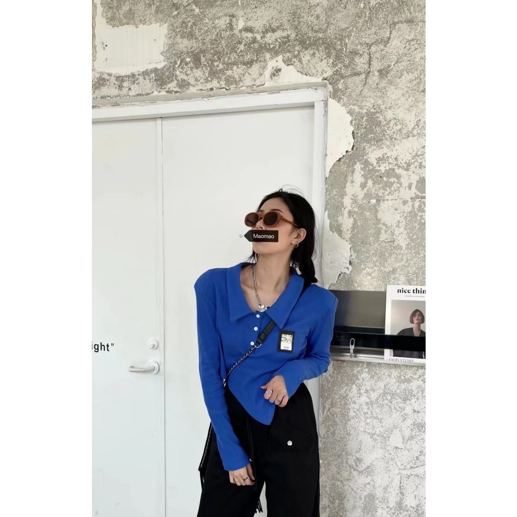 #Sisjuly# Eropa dan Amerika MerajutTT-shirt Wanita Lengan Panjang Tidak Teratur Kerah Slim Fit All-Match Fashi