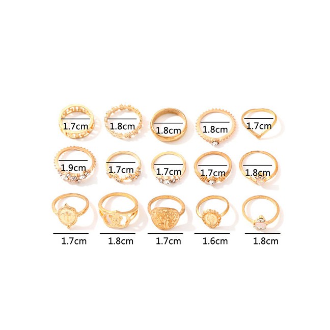 LRC Cincin Set Fashion Gold Love Tree Branch Buddha Hand Ring Set F58415