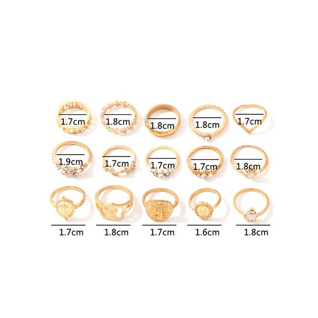 LRC Cincin Set Fashion Gold Love Tree Branch Buddha Hand Ring Set F58415