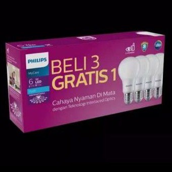 lampu philips led paket 6w 6 watt bohlam philips 6 w (1 paket isi 4)