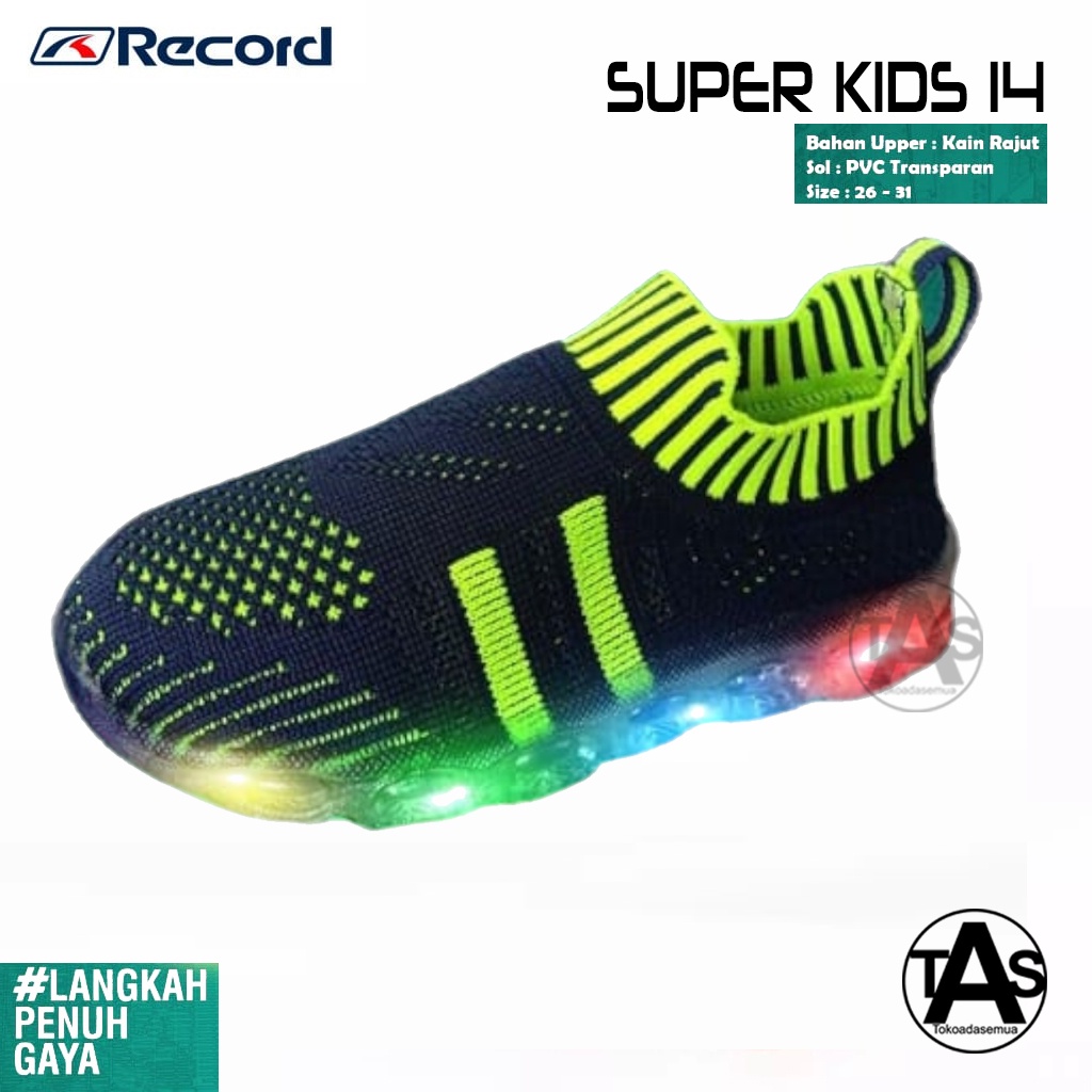 SEPATU LAMPU LED ANAK TERLARIS / SEPATU LAMPU ANAK TERMURAH / SEPATU LAMPU ANAK RECORD SUPER KIDS 14 / BISA COD / SEPATU SEKOLAH ANAK MURAH UKURAN 24-29