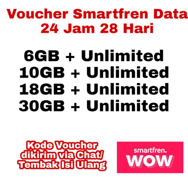 Voucher Smartfren Data Kuota Unlimited 24 Jam 28 hari | 30 Hari