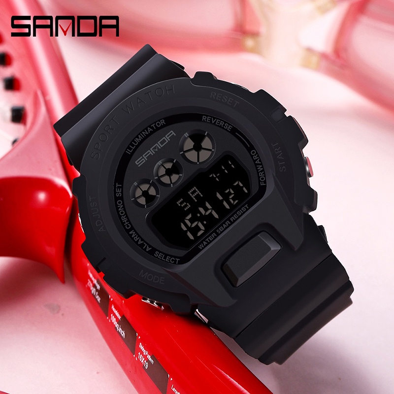 SANDA 2018 Jam Tangan Wanita Pria Digital Sport EL Backlight Tali Rubber Anti air WATCHKITE WKOS