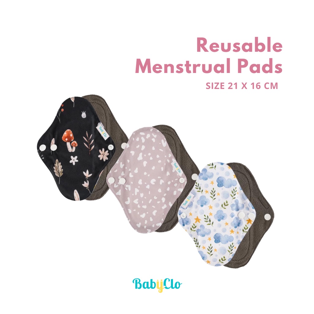 MENSTRUAL PAD BAMBOO CHARCOAL BABYCLO SIZE 21 X 16 CM PEMBALUT KAIN MENSPAD