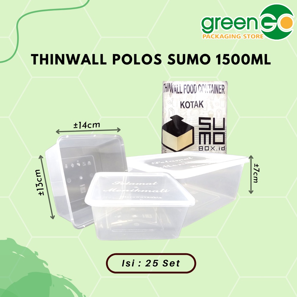 THINWALL SUMO 1500ML 25 SET TUTUP MICROWAVE SAFE FREEZER SAFE TAHAN PANAS KOTAK MAKAN SUMO TRANSPARA