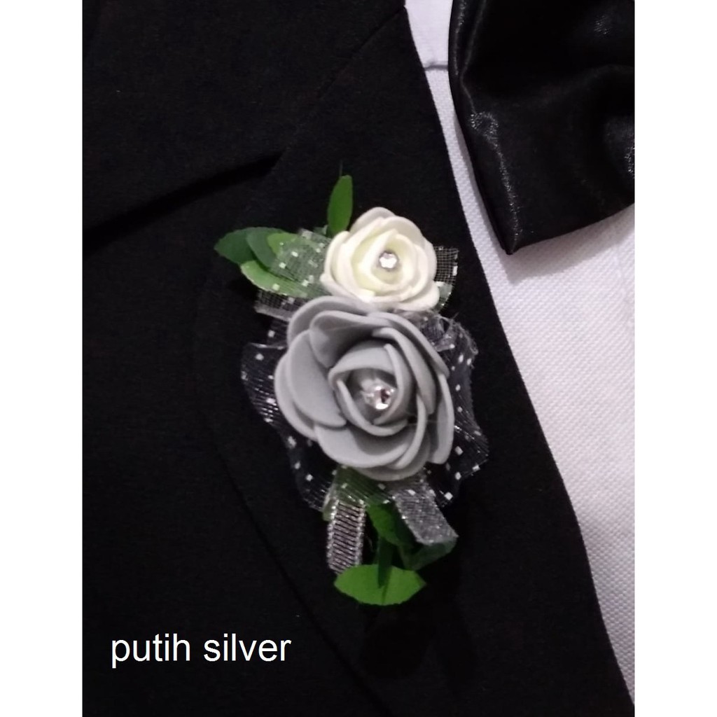 Mini corsage pengantin pria Bros mini dengan 2 bunga dan daun