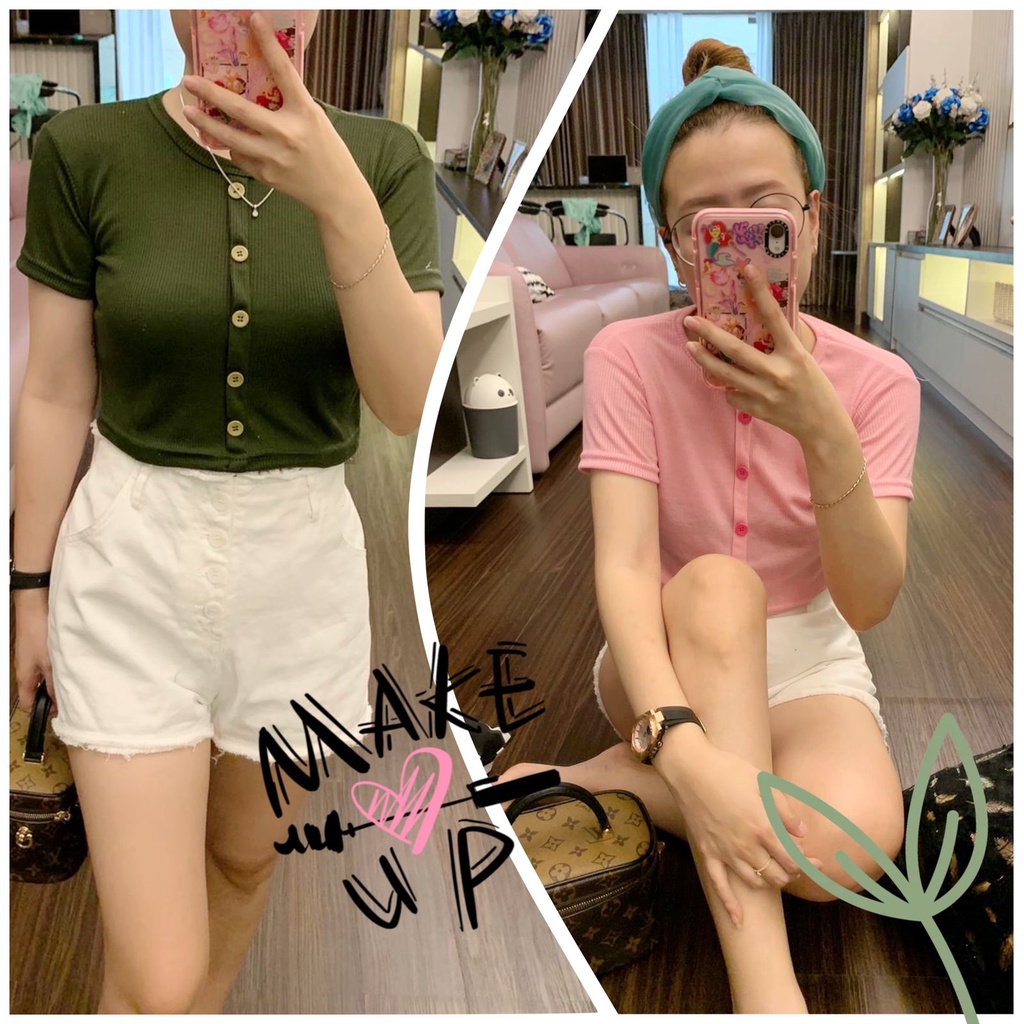 VS GG - baju atasan Top crop KEIKO Button RIB