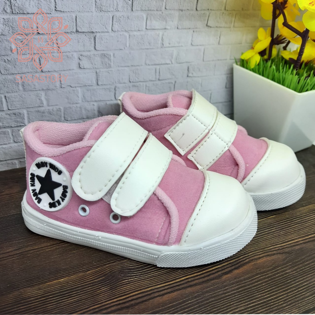 Sasastory Sepatu Sneaker Anak Perempuan Bintang Usia 1 2 3 Tahun Pink CA24