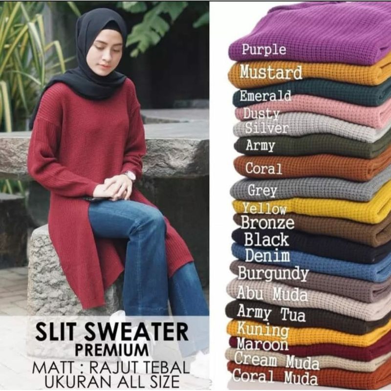 Baju Rajut Wanita Slit Sweater / Sweater Rajut Wanita / Baju Rajut Tunik Wanita