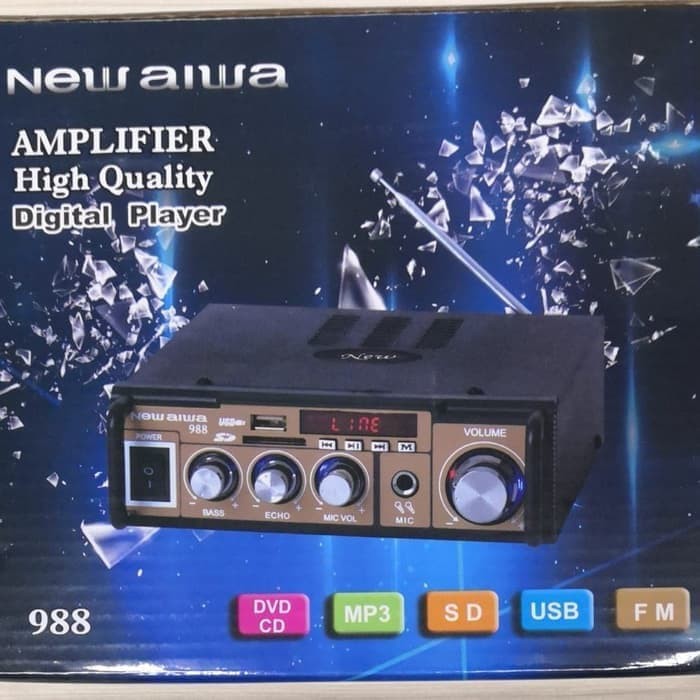 New AIWA Amplifier 988 Bluetooth Stereo Ampli + USB + FM Radio Digital- HITAM