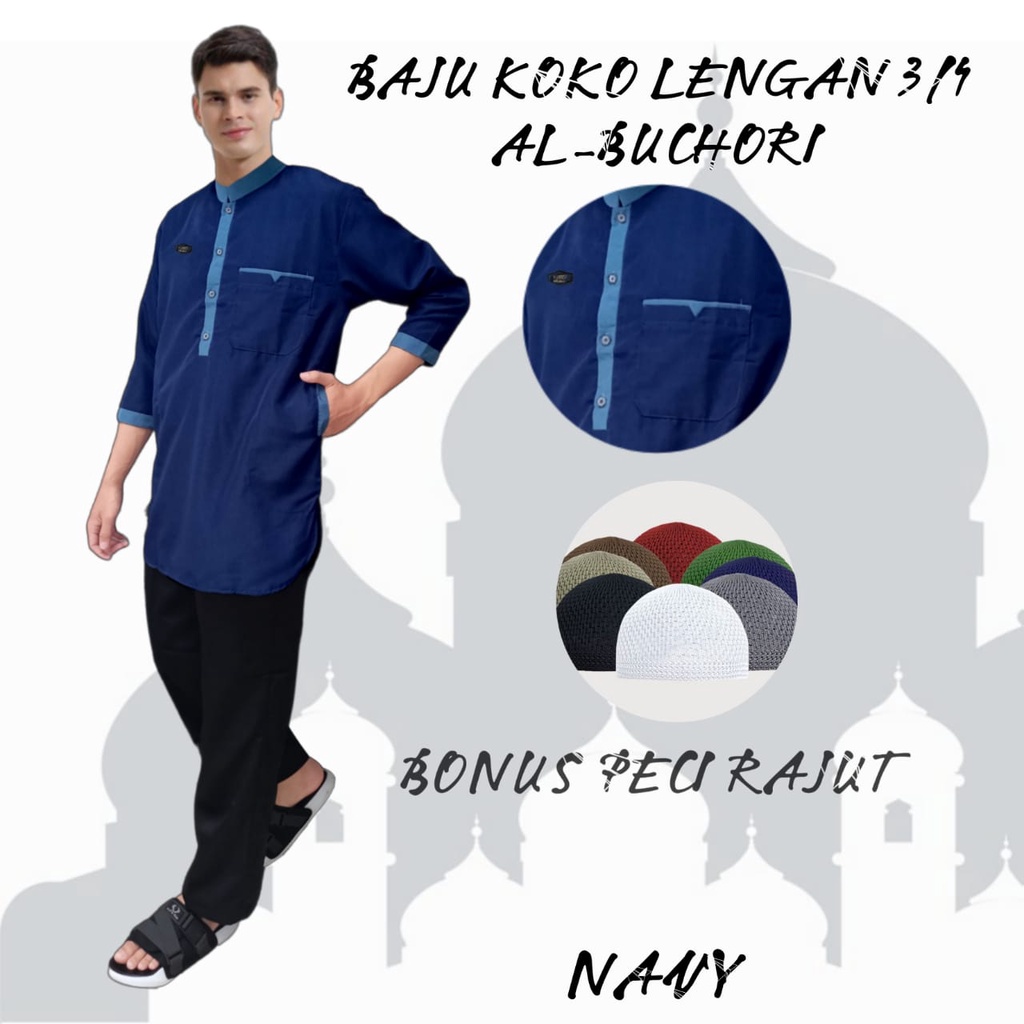 AL-BUKHORI/baju koko pria terlaris termurah bonus peci rajut/bahan adem/baju koko muslim modern