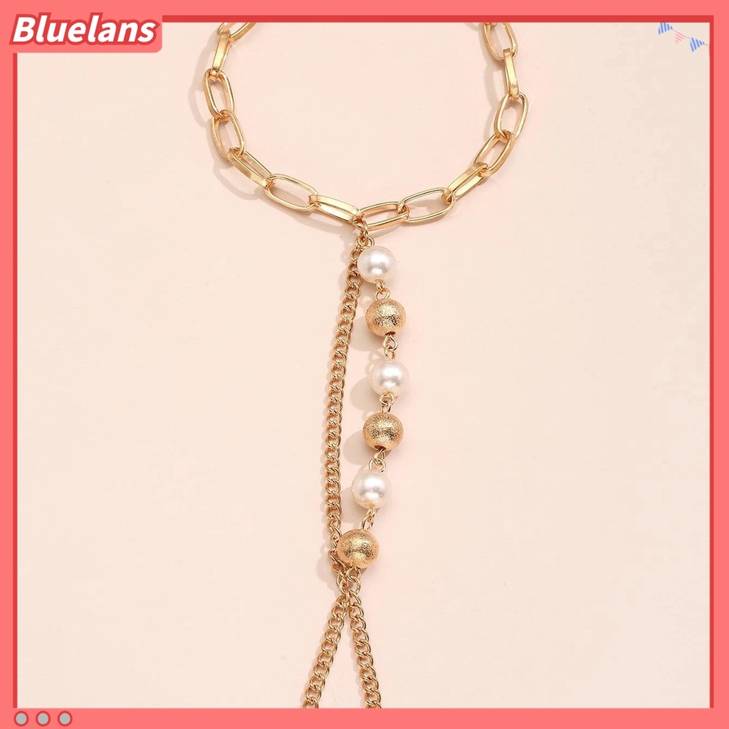 Set Gelang Tangan Bentuk Lingkaran Bahan Stainless Hias Mutiara Imitasi Untuk Wanita