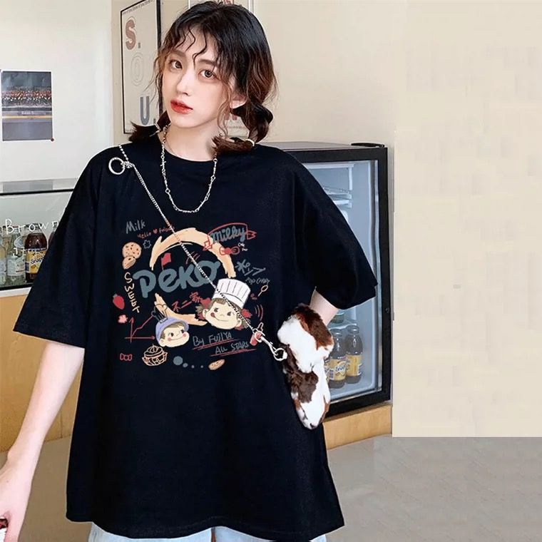 #Sisjuly# Katun Lengan PendekTWanita Longgar T-shirt2022Musim Panas Baru Tipis Jepang Manis Niche Top Wanita P