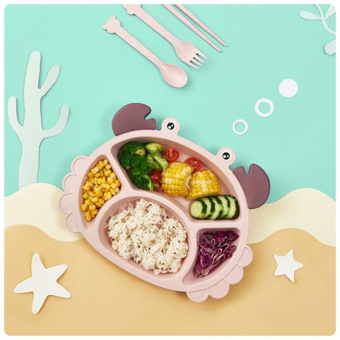 Piring Makan Anak Set Sendok Garpu Sumpit Crab Kepiting Microwaveable Kualitas Terjamin