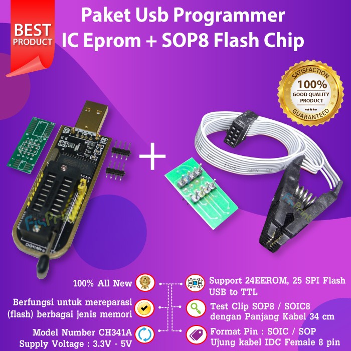 USB Programmer IC Eprom CH341A + Penjepit SOP8 Flash Chip New