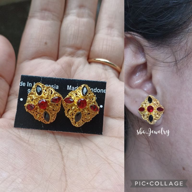 giwang tusuk alpaka bali lapis emas