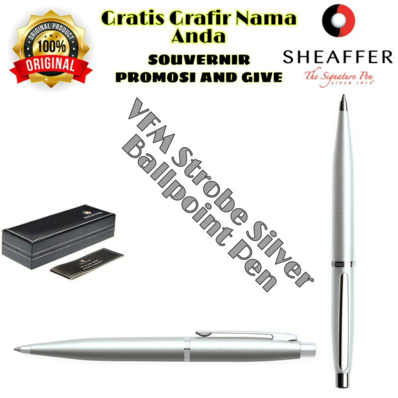 

PULPEN SHEAFFER VFM STROBE SILVER BALLPOINT PEN ORIGINAL GRATIS GRAFIR NAMA ANDA