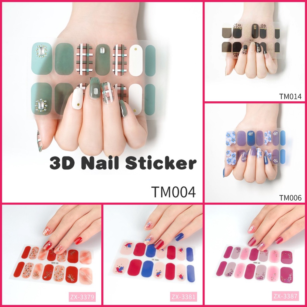 Stiker Kuku 3d Motif Berlian / Mutiara Warna Gradasi Tahan Air Untuk Nail Art / Manicure DIY