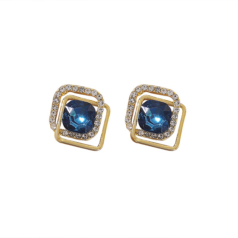 Sterling silver jarum Korea halus Zircon Blue Diamond Internet terkenal elegan anting-anting wanita